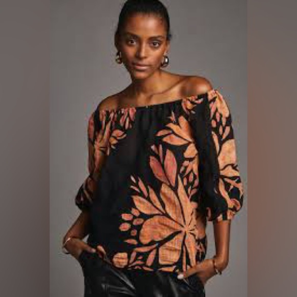 By Anthropologie Off The Shoulder Floral Top Size Small